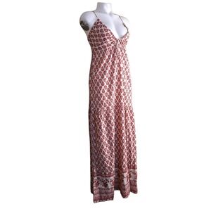 Sim & Sam Maxi Ruffle Dress Burgundy/Beige M Sleeveless‎ Spaghetti Strap Summer